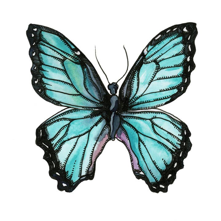 Stampa d'arte giclée con farfalla Morpho blu per la vendita all'ingrosso da parte di Sarah Rose