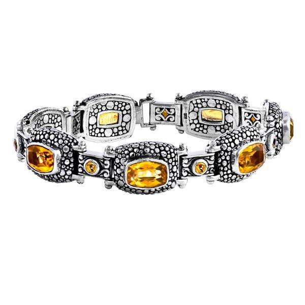 AB-6033-CO1 Sterling Silver Citrine Quartz & Smokey Quartz Textured Push-Clasp Bracelet for wholesale by Bali Designs