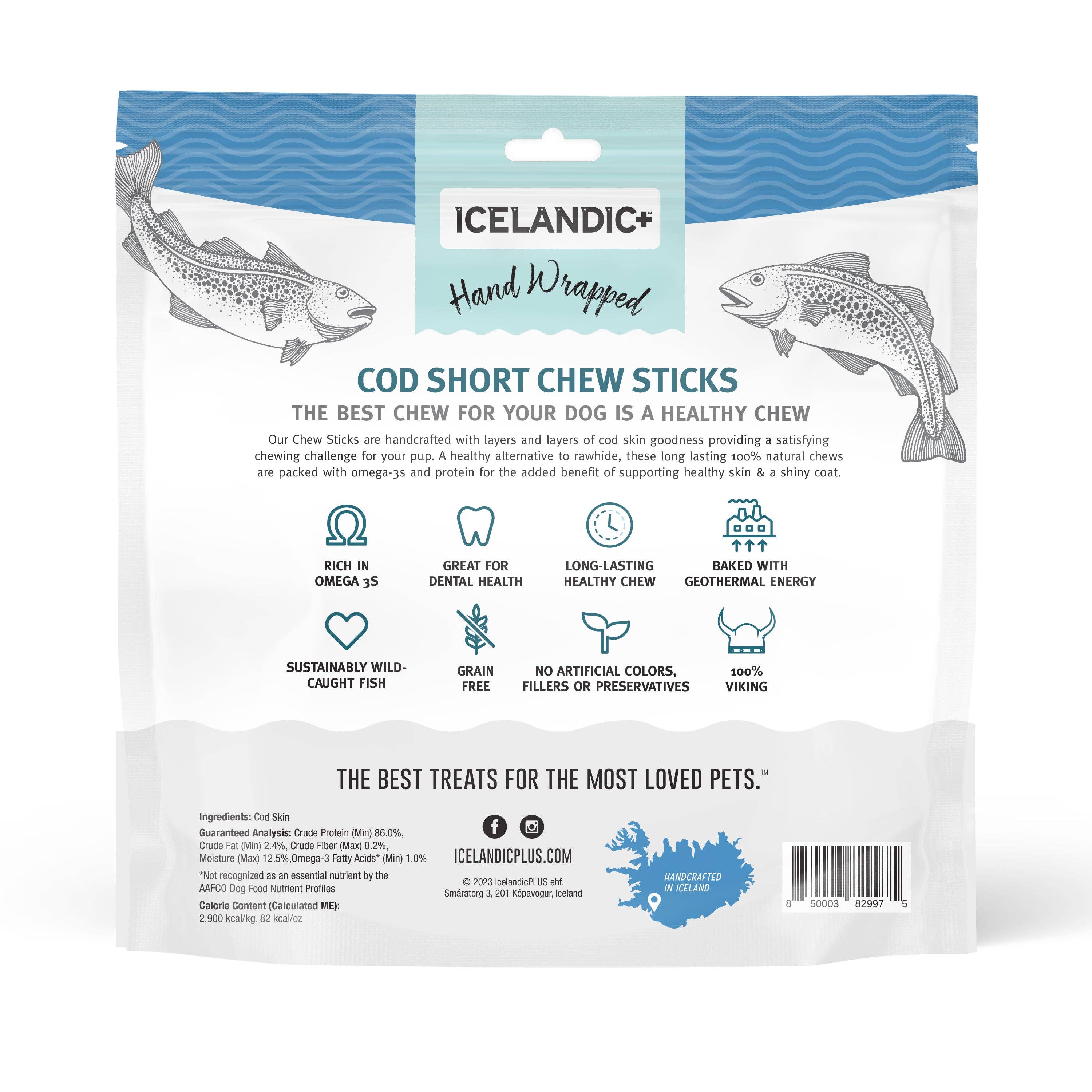 Icelandic+ - Vente Friandises – chien - Icelandic+ Lot de 24 bâtonnets à mâcher courts en peau de morue de 5 po emballés à la main1