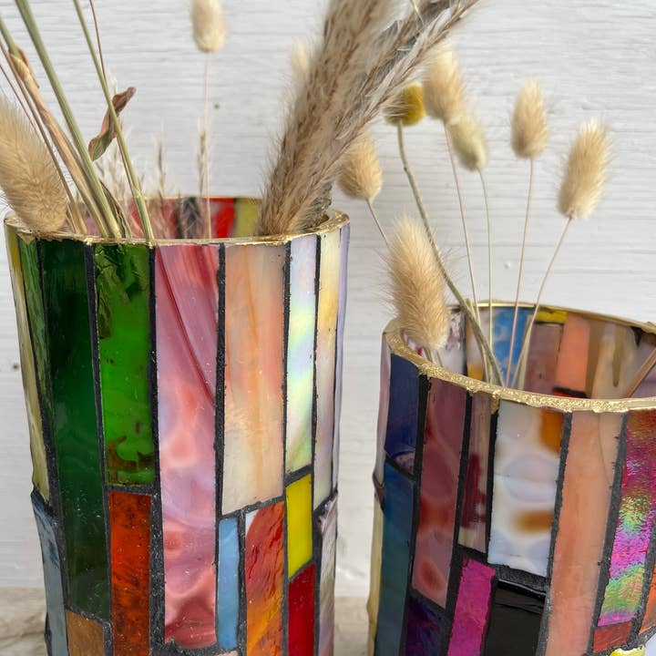 Atelier Glass Studio - Wholesale Vase - Set of 2 - Rainbow Mosaic Vessels /Vases / Pride
