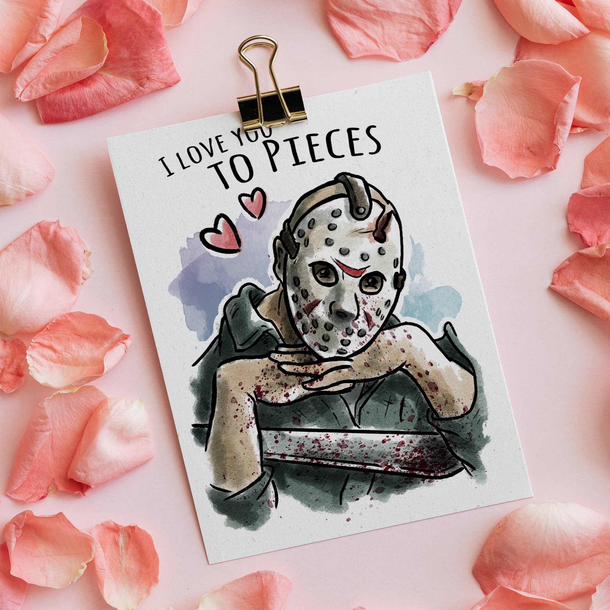 Aaron Millard Illustration - Wholesale Valentine's Day Card - "Love you to Pieces" - Hockey Horror Trope Valentine Card4