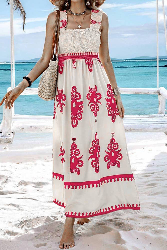 UNISHE - Wholesale Dress - Women's - Beach Resort Style Printed Bandeau Maxi Dress ZK185611