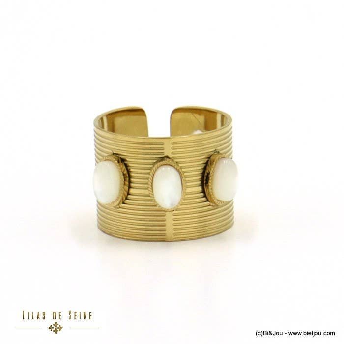 Lilas de Seine - Wholesale Cocktail/gelegenheidsring - Middeleeuwse brede roestvrijstalen ring met stenen cabochon 04220411