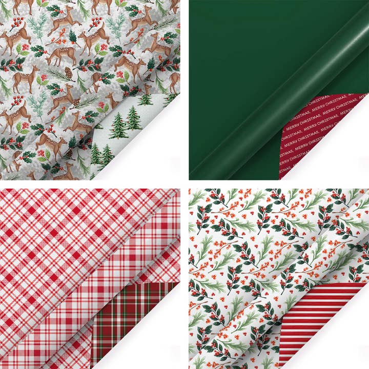 LA Ribbons Wholesale - Wholesale Inpakpapier per rol - 30" x 10' Feestdagen Omkeerbare Cadeaupapier Bundel (4-pack) | Doe a Deer1