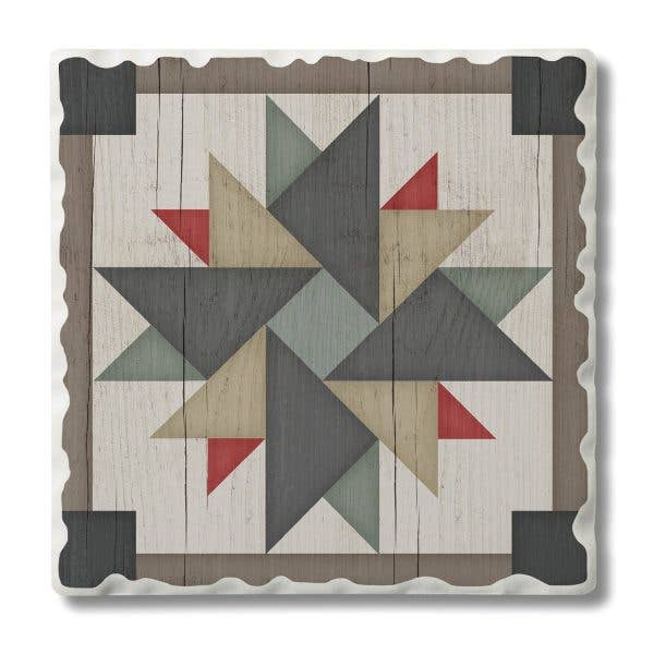 Windmill Quilt Design Single Absorbent Tumbled Tile Coaster for wholesale by CounterArt/Highland Home/Thirstystone
