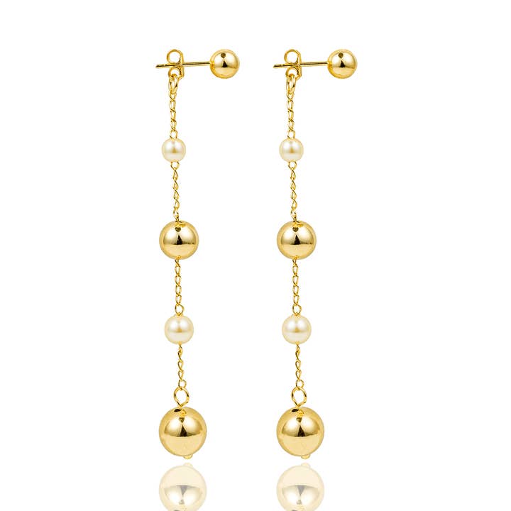 18K Gold-Filled Link Chain Pearl and Bead Dangle Earrings for wholesale by MIA Jewelry