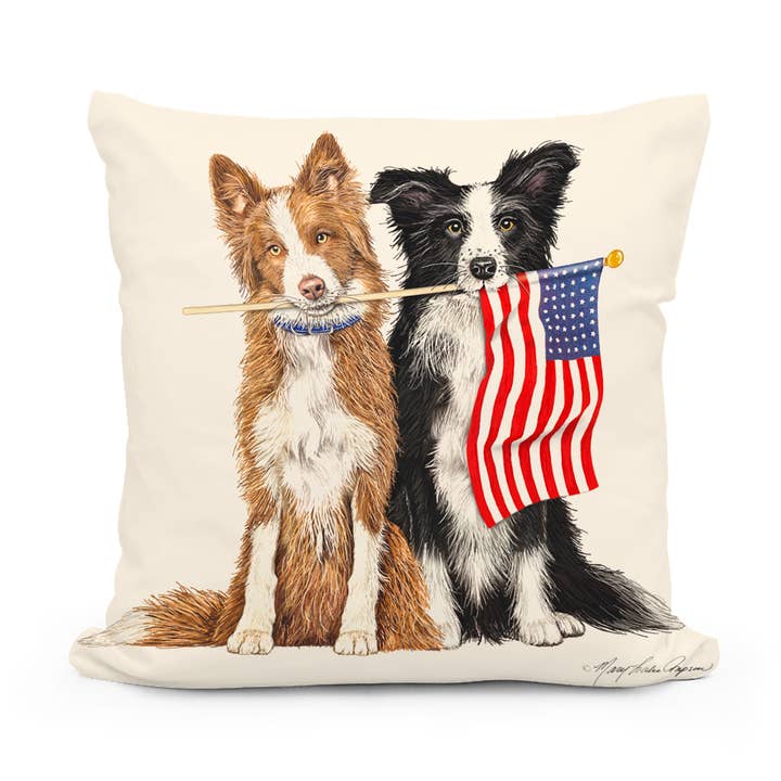 Pillow - Patriotic Collies - indoor / outdoor cushion for wholesale by Magnolia Casual