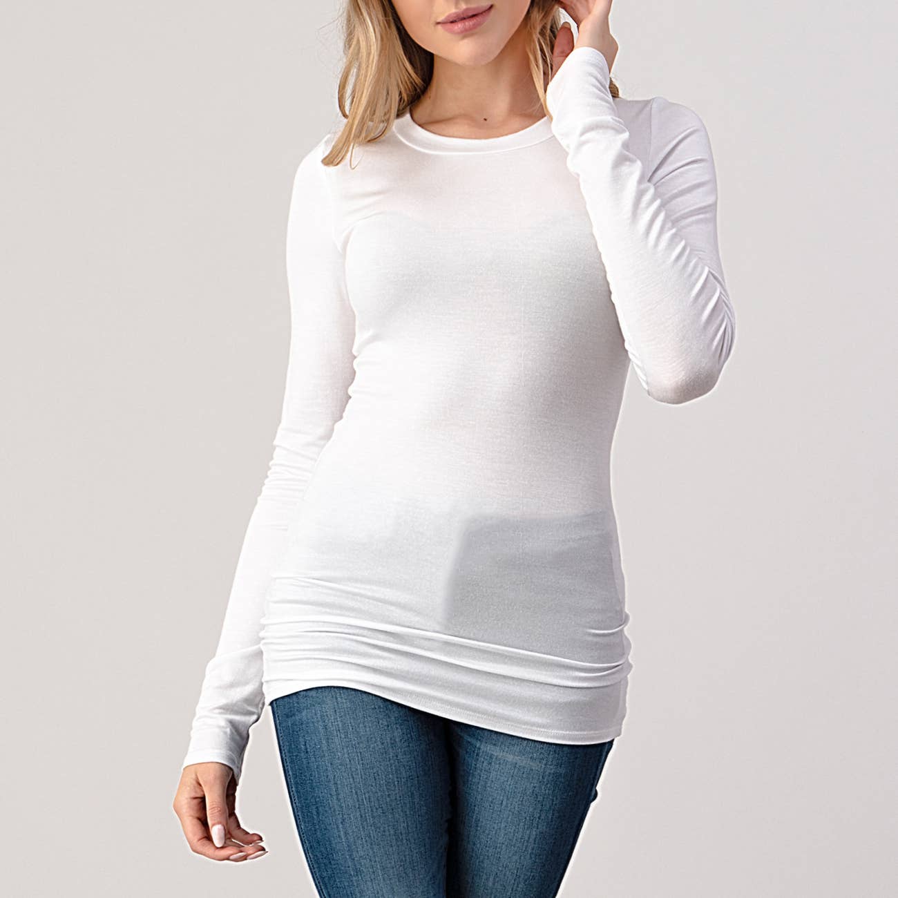 Heimious - Wholesale T-Shirt - Women's - Round Neck Long Sleeve Fitted T-Shirt, 25641
