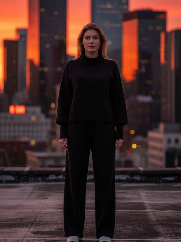 Azuri Fashion Group - Wholesale Lounge Set - Women's - Black walking suit made of soft knitted angora0