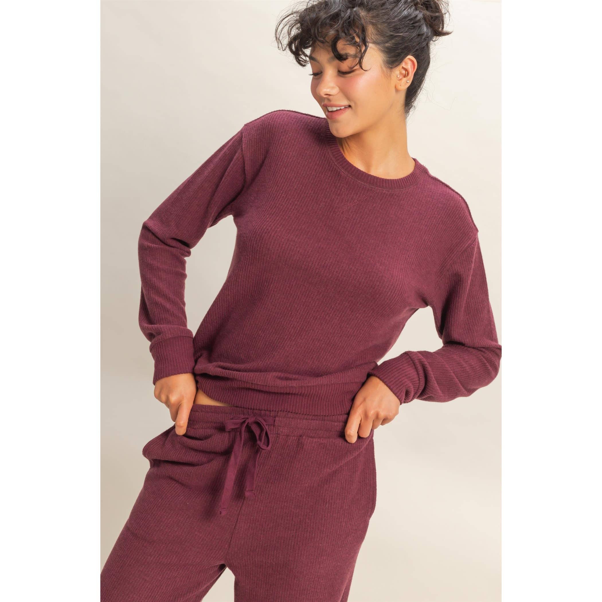 Double Zero - Wholesale Knit Top - Women's - Brushed Waffle Crew Neck Long Sleeve Top21