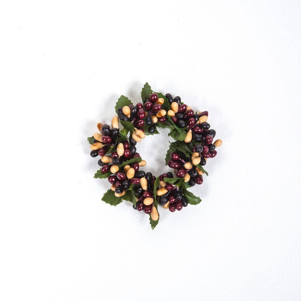 KMI International Corp. - Wholesale Wreath - Small Rice Berry Candle Ring, 3in Dia (1.5in Rim), Hw, Black, Burgundy and Tan0