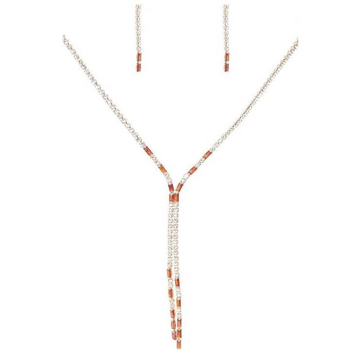 Chic Baguette Tassel CZ Necklace Earrings Set for wholesale by Diacly