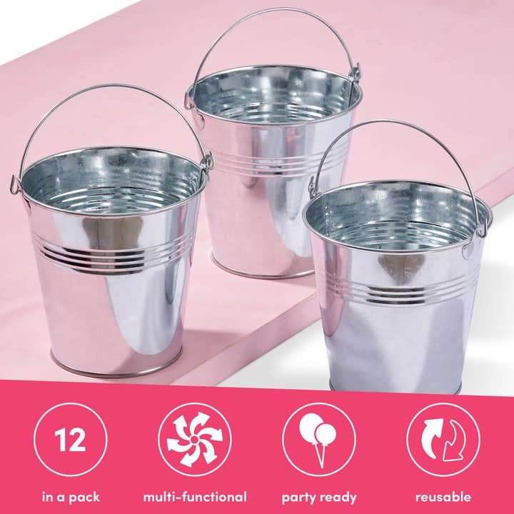 The Twiddlers - Wholesale Bucket/Pail - 12 Mini Metal Buckets with Handles