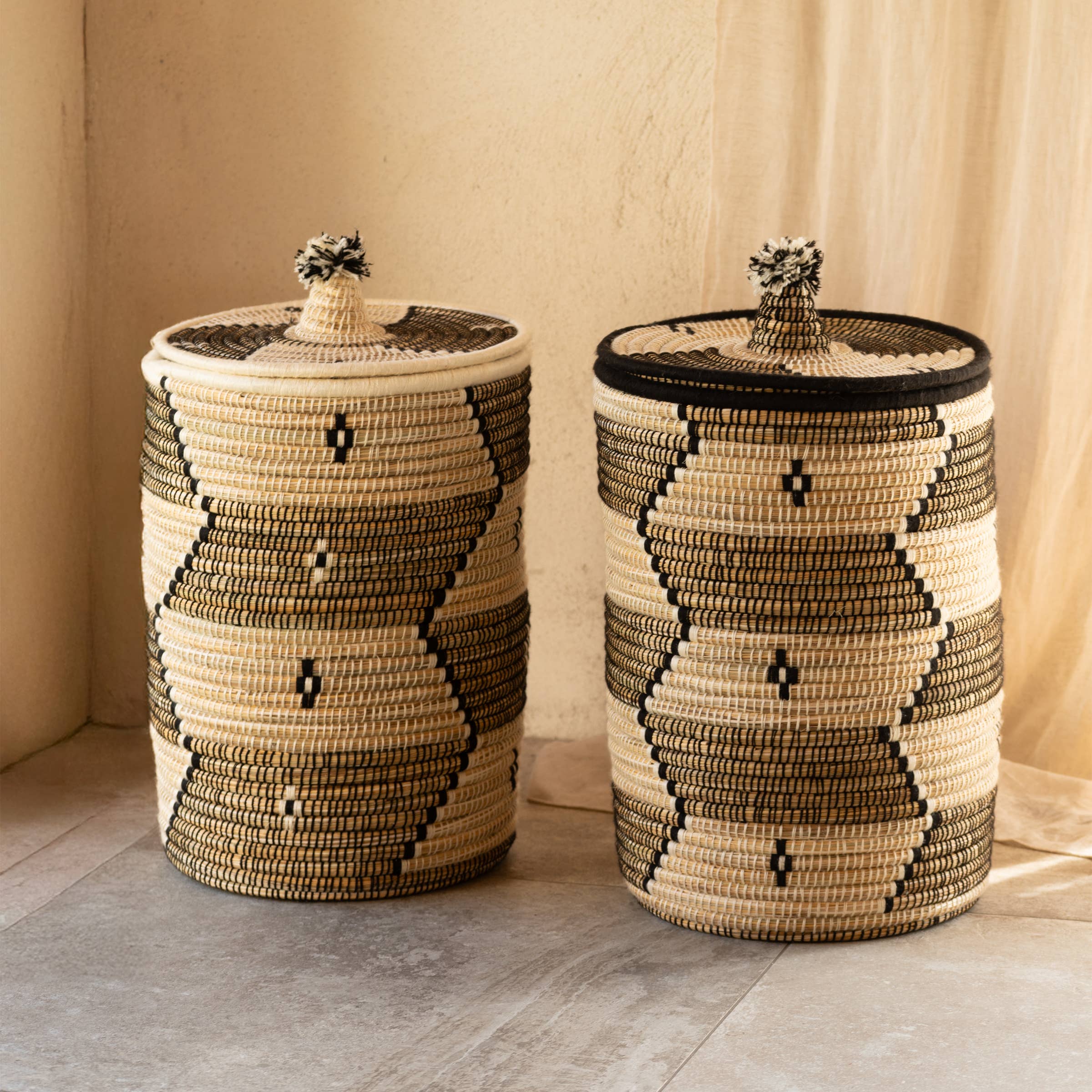 Collection Maroc - Wholesale Laundry Basket - White ethnic pattern laundry basket 60 cm3