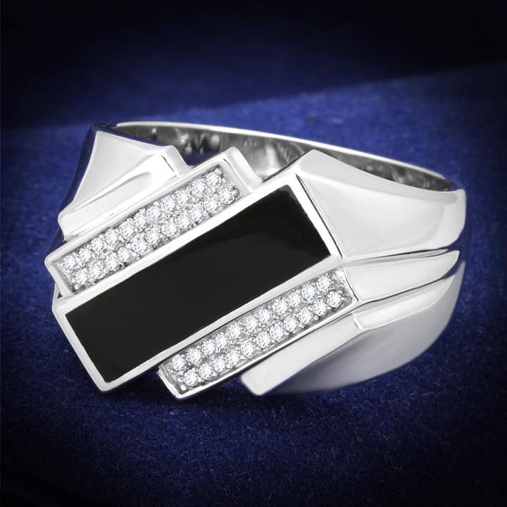 TS218 - Rhodium 925 Sterling Silver Ring with AAA Grade CZ in Clear for wholesale by Alamode