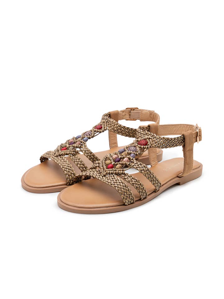 CEREZA - Vendita all'ingrosso Sandali - Donna - Sandali bassi intrecciati a mano con perline colorate in stile bohémien
