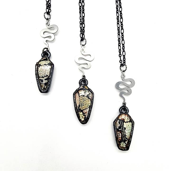 Snakeskin Agate Coffin Necklace // Electroformed Jewelry and other Purchase Wholesale snake vertebrae. Free Returns & Net 60 Terms on Faire trending on Faire.