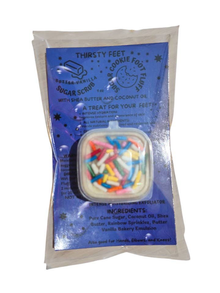 Sugar Cookie Foot Fluff Sugar Scrub 1 oz, 12 Count for wholesale by THIRSTY FEET™️
