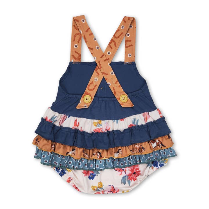 Yawoo Garments - Wholesale Bodysuit (Non-Footed) - Baby - Straps horse floral ruffle baby girls romper