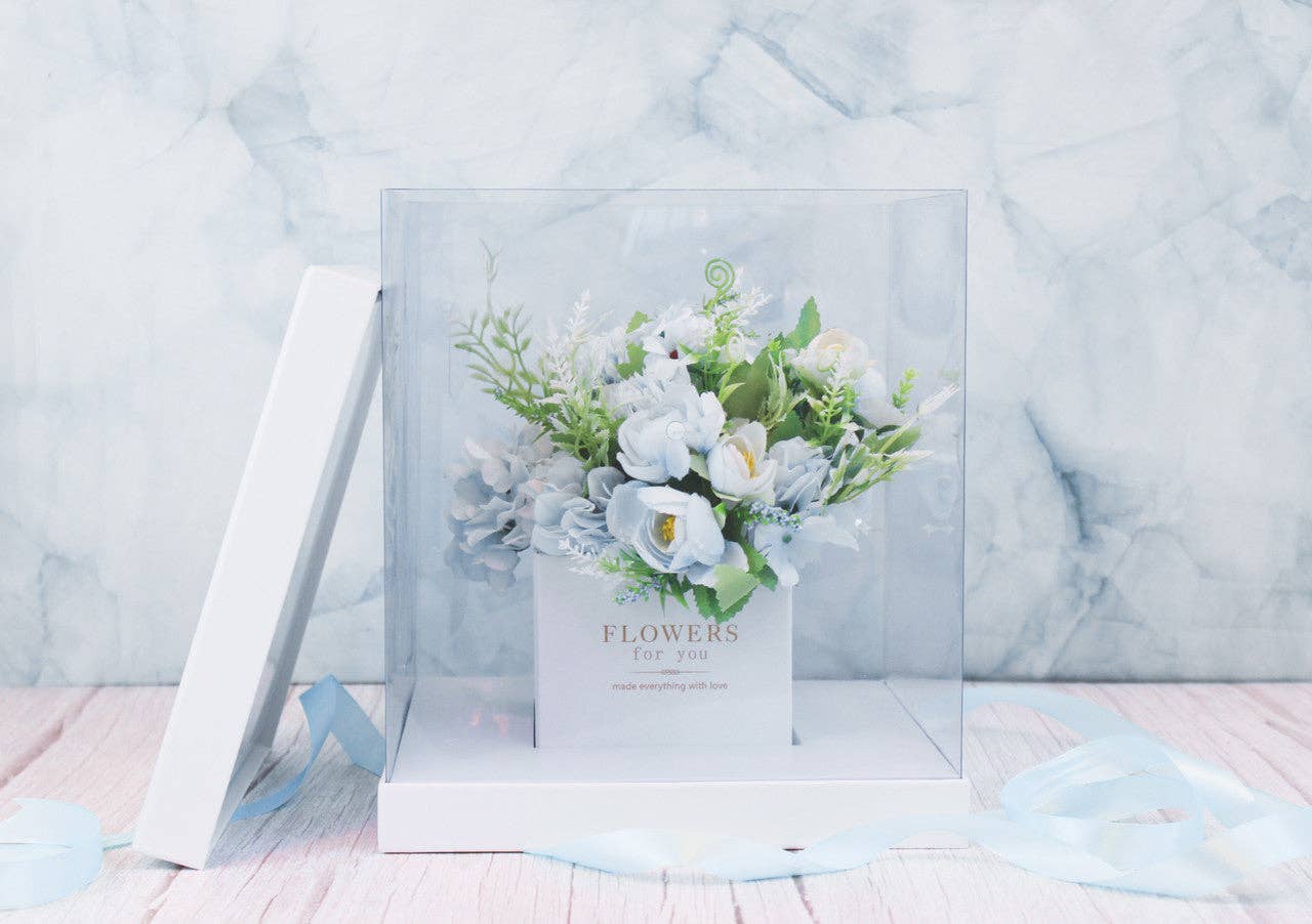 Elegant Design Supply - Wholesale Gift Box - Square Clear Transparent PVC Flower Box with Lid and Base13
