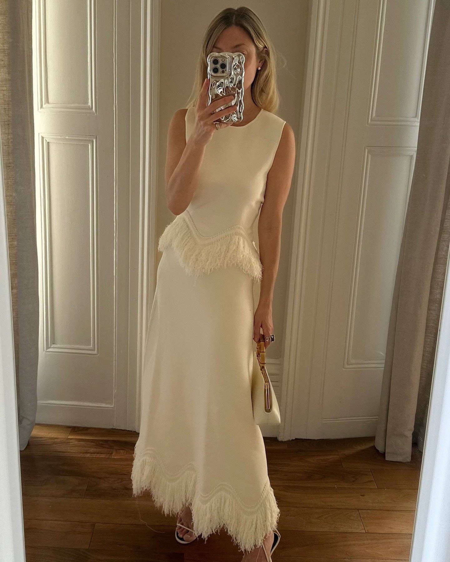 Cream White Elegant fringe dress set Autumn  winter nights for wholesale on Faire3