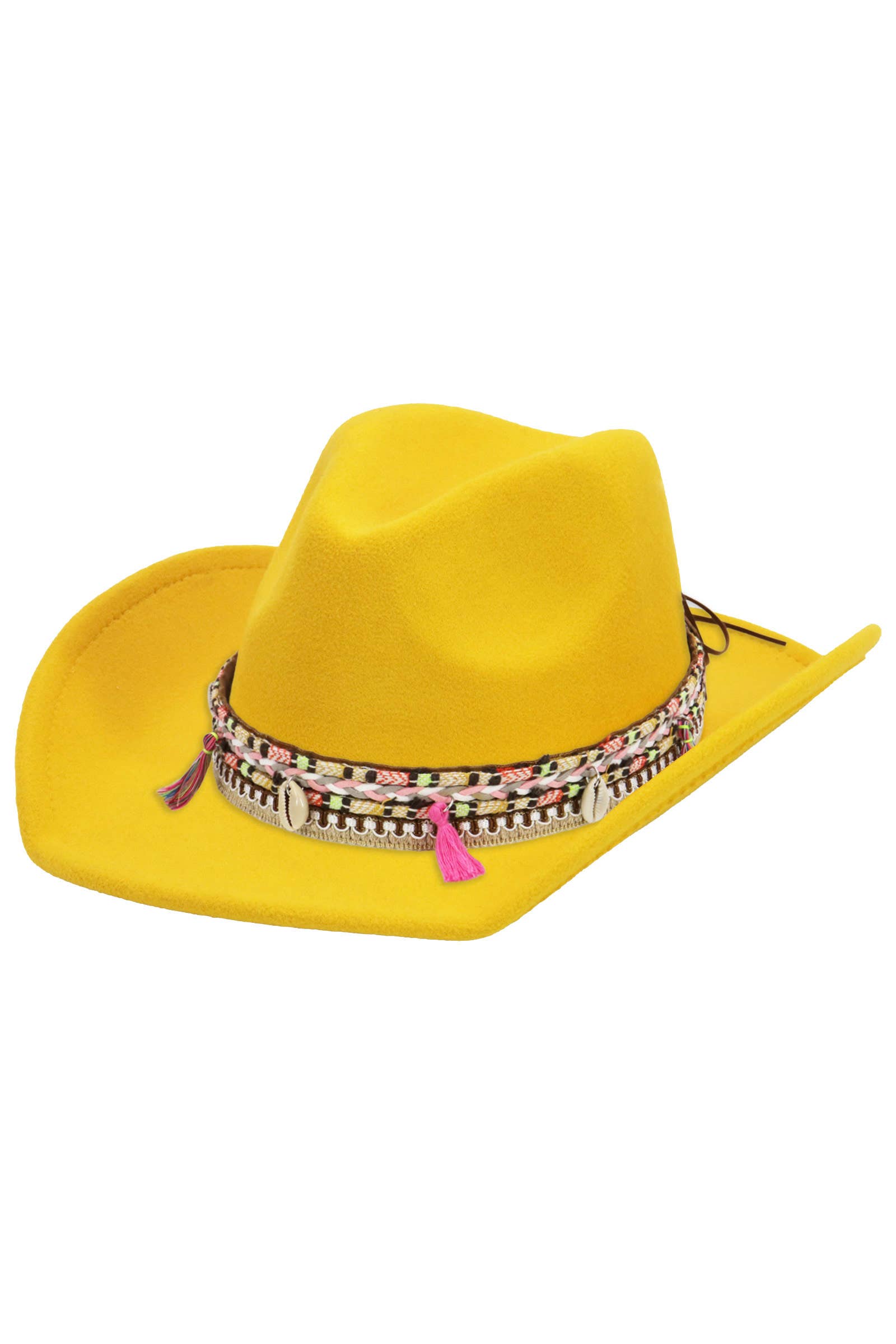Cap Zone - Venta al por mayor Sombrero cowboy - Unisex - Sombrero vaquero de fieltro sólido con banda de borlas costeras rosas3