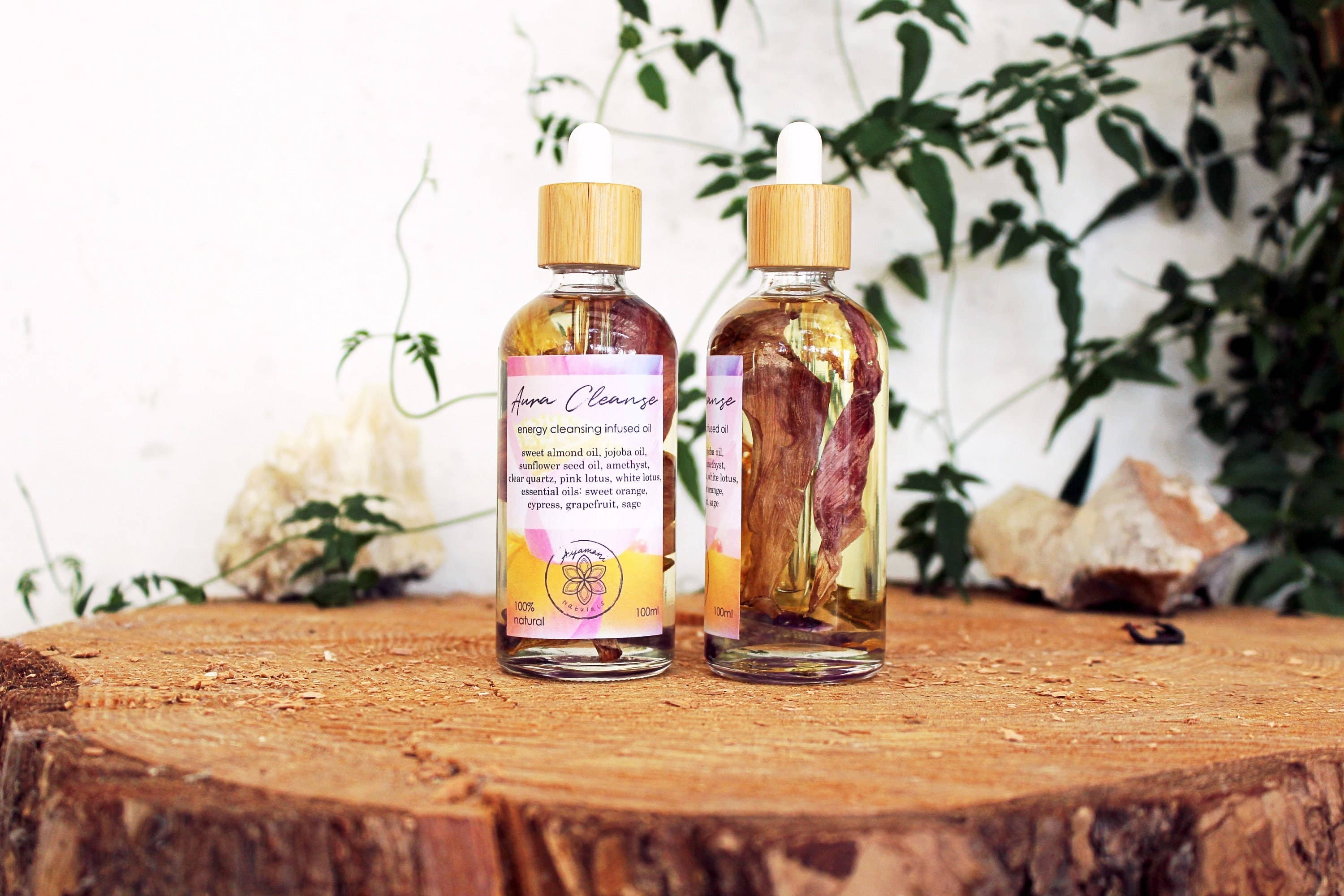 Ayamani Naturals - Vendita all'ingrosso Olio bagno/corpo - Olio Aura Cleanse con loto rosa e ametista2