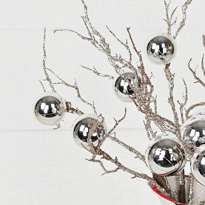 Holiday Depot Inc. - Wholesale Christmas Decoration - 29768- 20in Glitter Twig Pick with Balls-Silver1