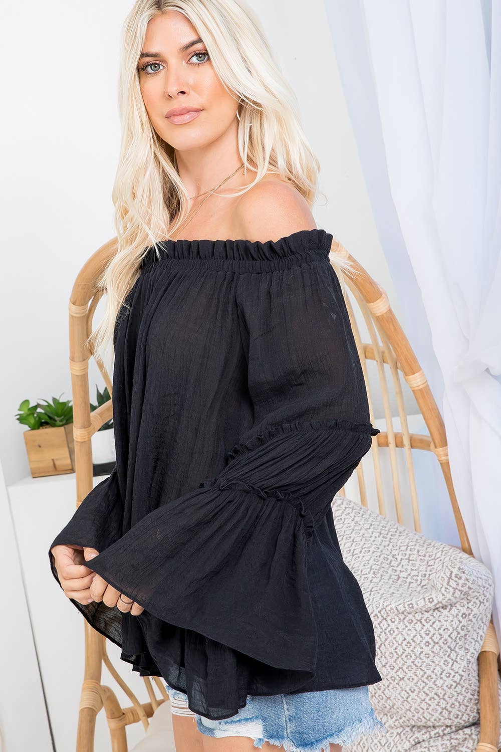 Sweet Lovely by Jen - Wholesale Blouse – Women’s - OFF SHOULDER TIERED BELL SLEEVE TOP39