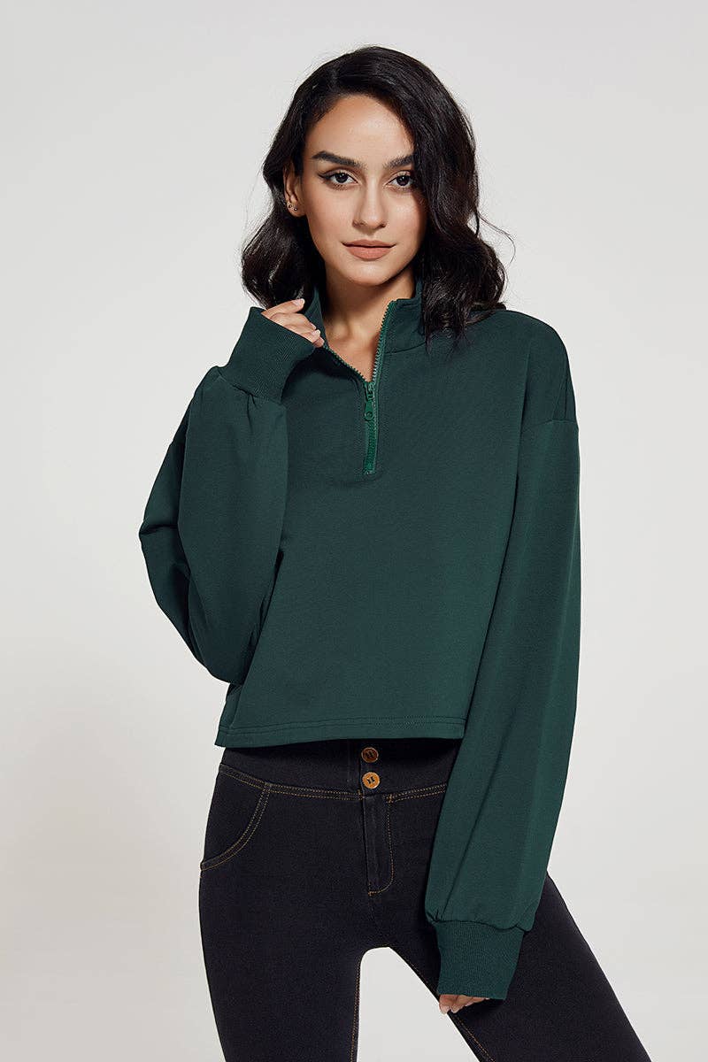 Crave by FW - Wholesale Sweatshirt - Women's - Half-zip Stand-up Collar Sweatshirt - Cropped Design18