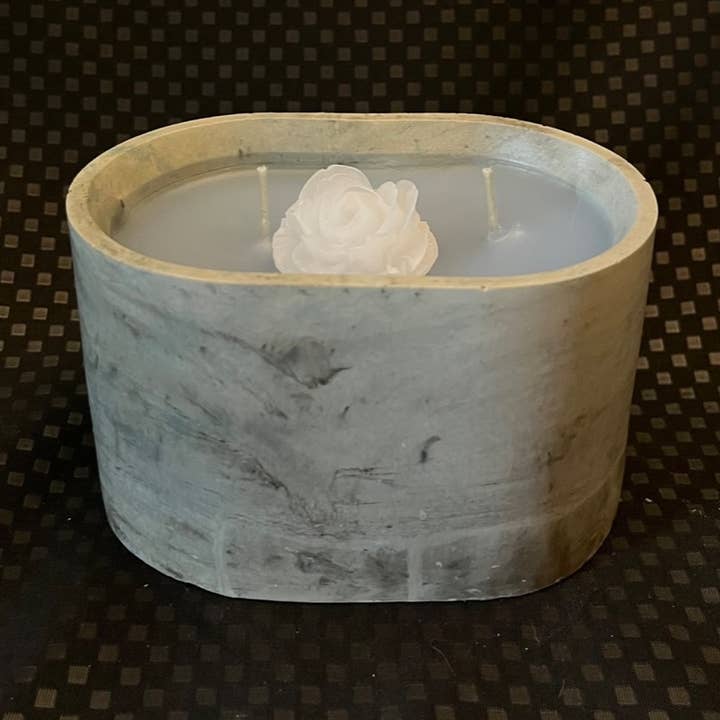 Cement Container - Oval - Floral - Regular wick for wholesale by The Village Candle Shop