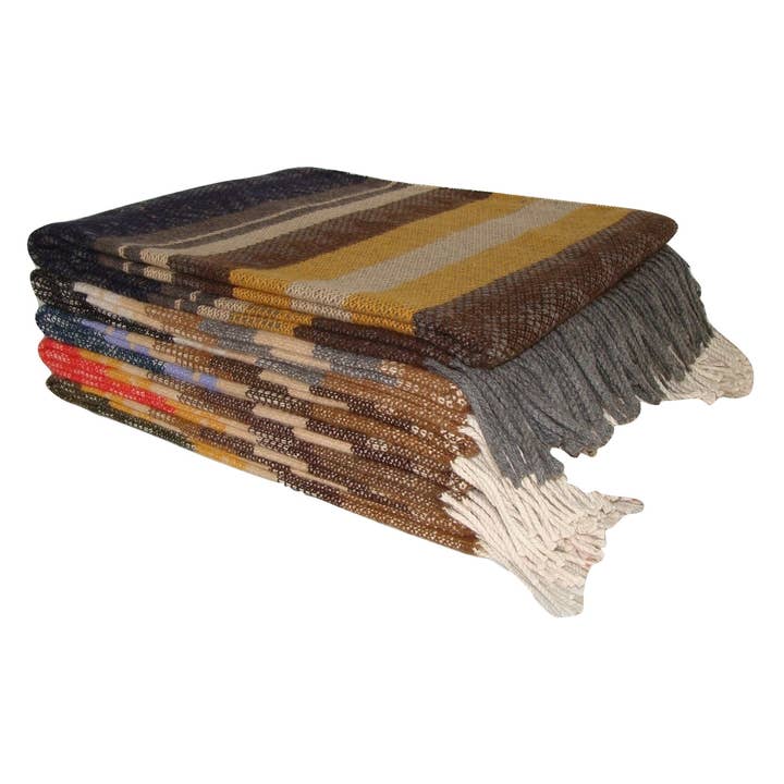 Baby Alpaca Brushed Blanket Tri-Color 100% Woven Reversible for wholesale by Sanyork Fair Trade