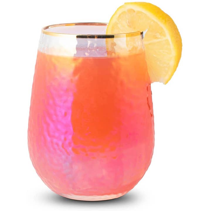 The Wine Savant / Khen Glassware - Wholesale Wine Glass - Lustered Iridescent Stemless Wine Glasses 15oz - 4 Set4