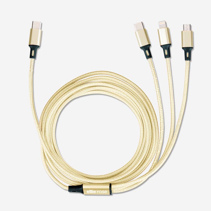 Ellie Rose - Wholesale Charging Cable - 3-in-1 Charging Cable 10 Ft Nylon - Gold (USB C)1