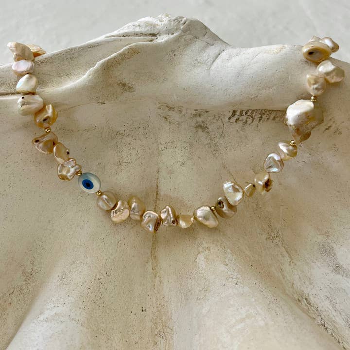 Kata Pearl Evil Eye Protection Necklace for wholesale by House of Olia