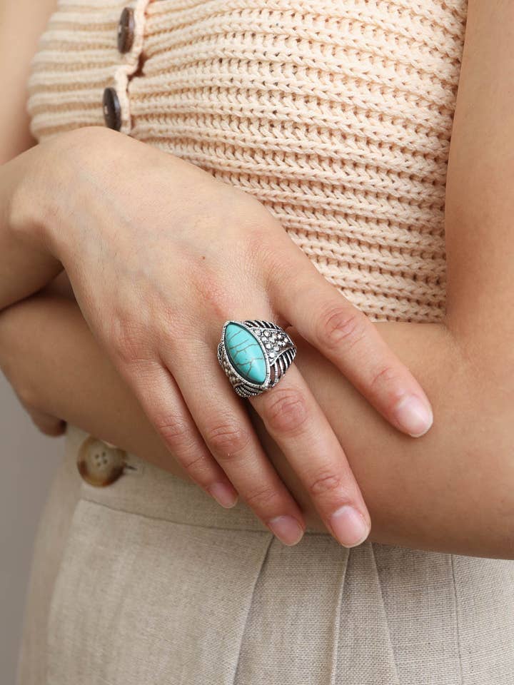 Adorable Marquise Turquoise Ring - Adjustable for Fit for wholesale by Leto Accessories