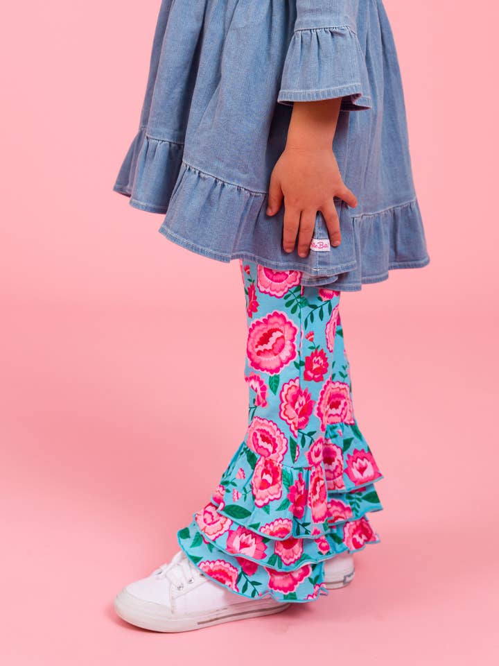 Azul Calças com Folhos e Flores Brilhantes para Bebé Menina para venda a revendedores na Faire2