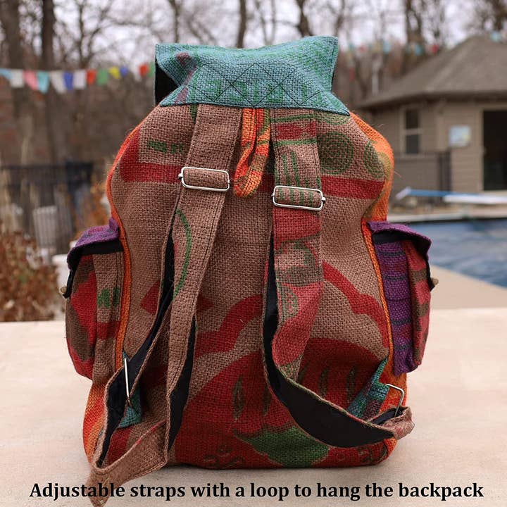 Lungta Imports - Wholesale Backpack - Women's - Hobo Hippie Recycled Jute Rice Bag Backpack Hand-Made Nepal
