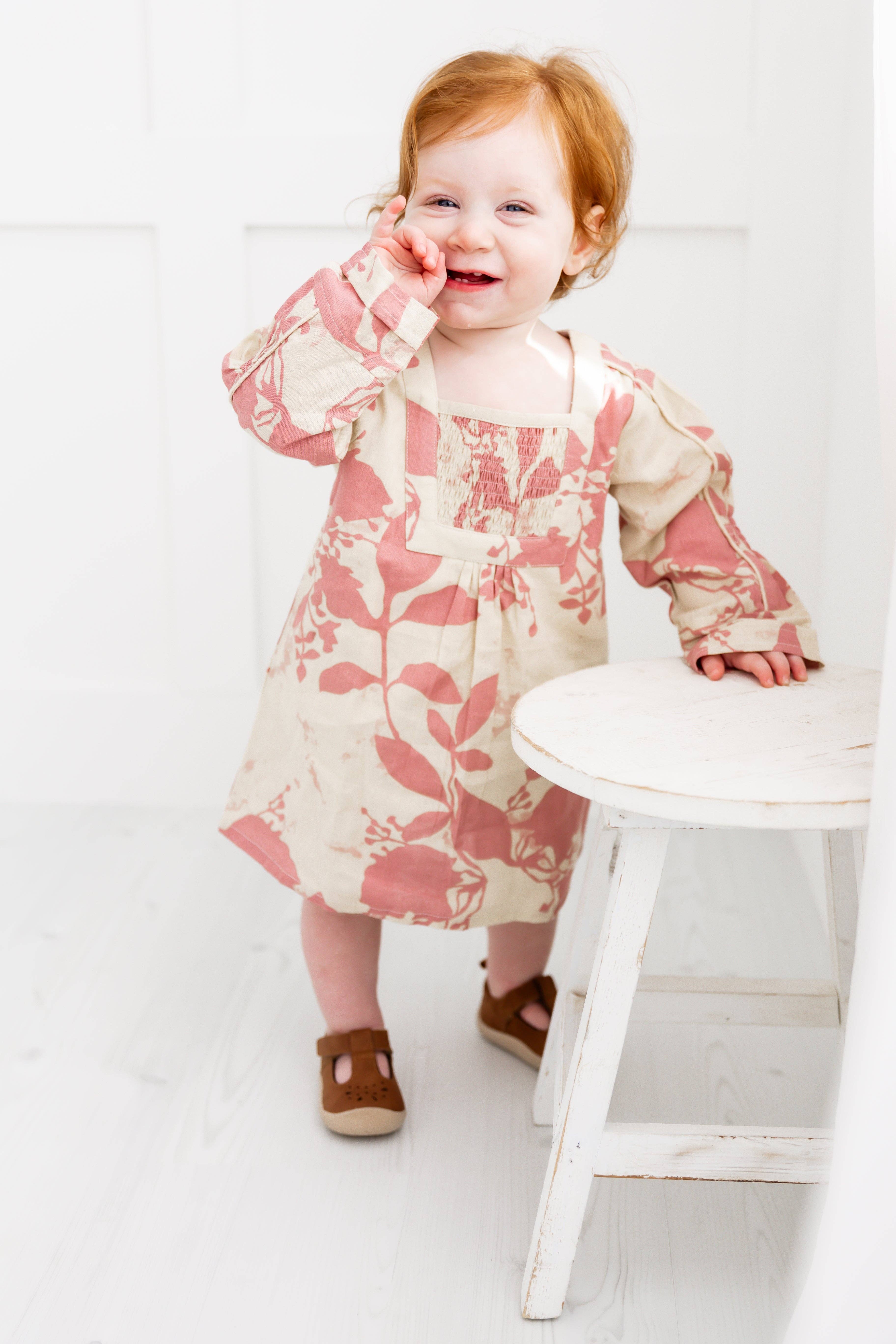 Yo Baby – Vestido - Crianças por atacado – Vestido Comprido com Estampado Floral Rosa Escuro e Mangas Compridas Franzidas11