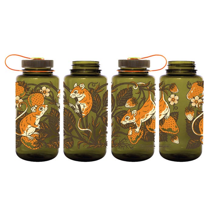 Kate O'Hara - Wholesale Water Bottle - Strawberries & Mice Nalgene Water Bottle – Olive