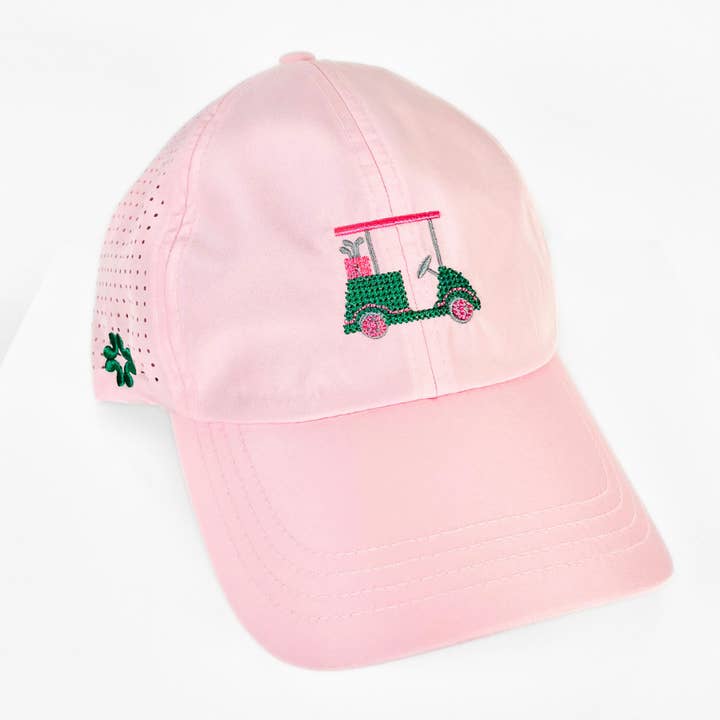 Voiturette de golf en point de croix bleu marine/rose - Déesse du soleil à glisser (ST570) pour la vente par Vimhue