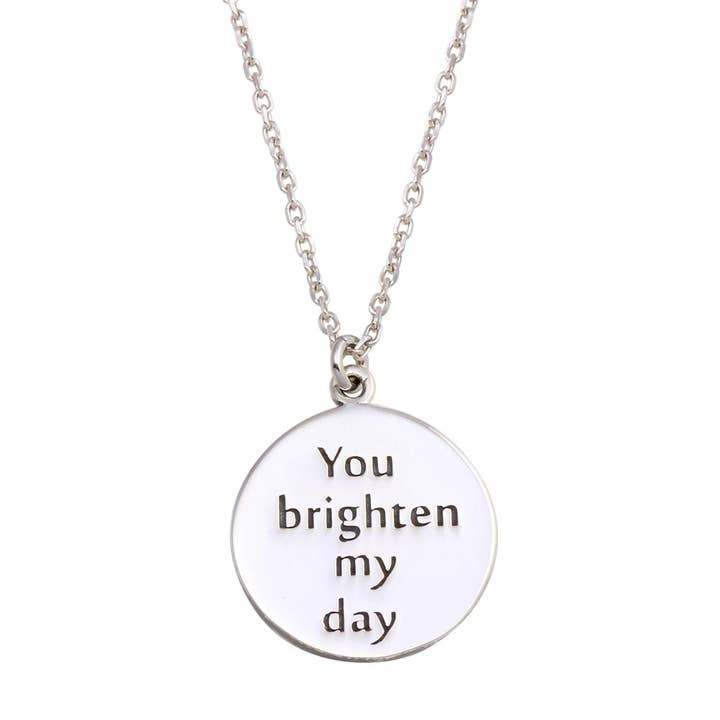 Rhodium Disc Sun Word Necklace - SOP00130CFJ for wholesale by Custom Fashion Jewels