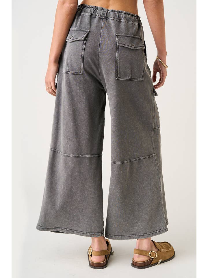 mittoshop - Wholesale Pants - Women's - WASHED FRENCH TERRY CARGO ELASTIC WAIST WIDE LEG PANTS18
