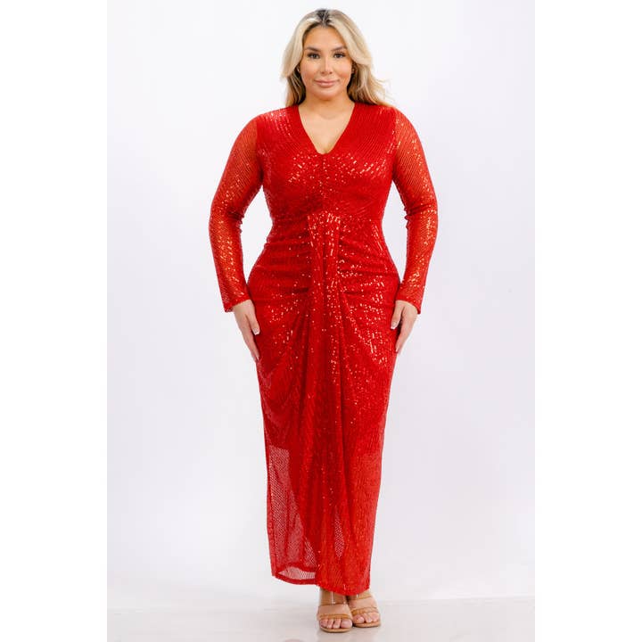 ÜBERGROSSE MAXI-HOSE MIT PAILLETTEN UND V-AUSSCHNITT, GERAFFTE VORDERSEITE für den Großhandel von Curve Market