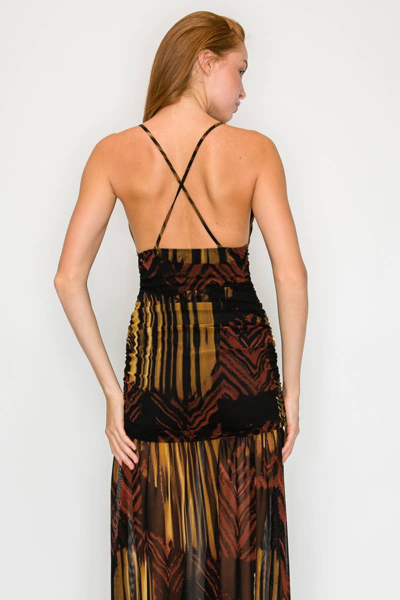 BLACK MUSTARD KD9865-PRINT MESH MAXI DRESS for wholesale on Faire8