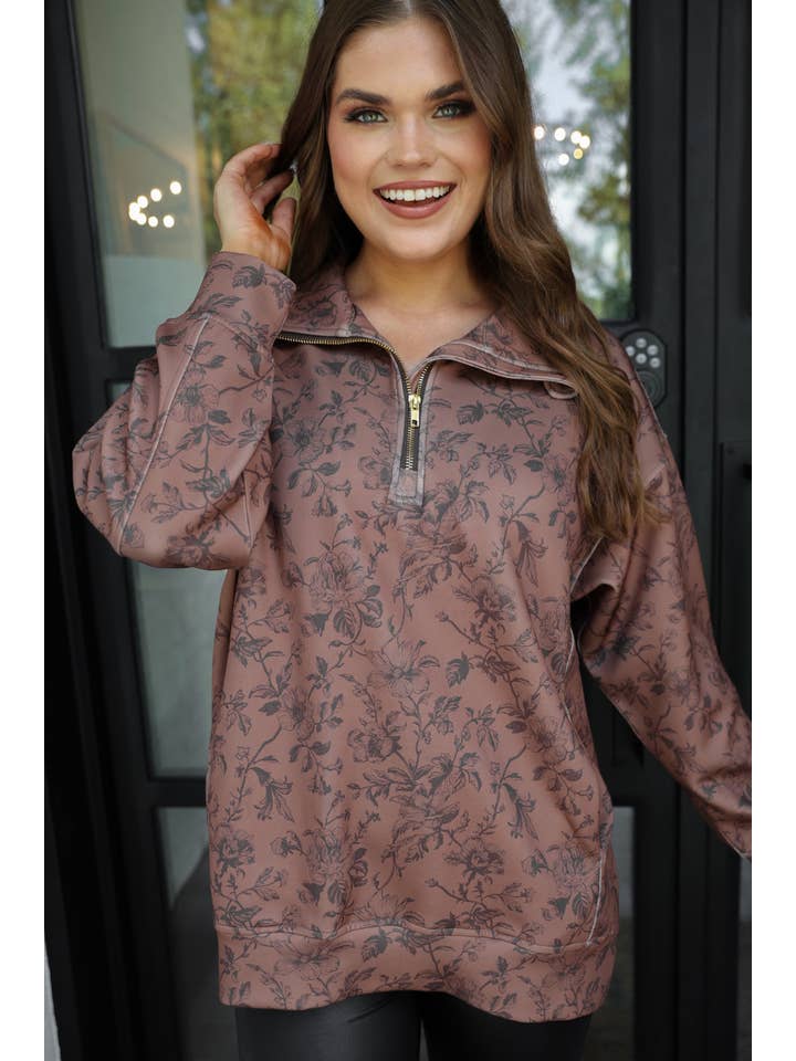 Brown Everyday Pullover- Rosewood Bloom for wholesale on Faire8