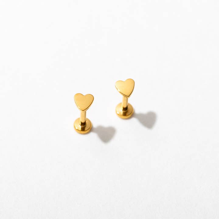 14k Gold PVD or Titanium Heart Flat Back Stud Earrings - Pair or Single for wholesale by Larissa Loden