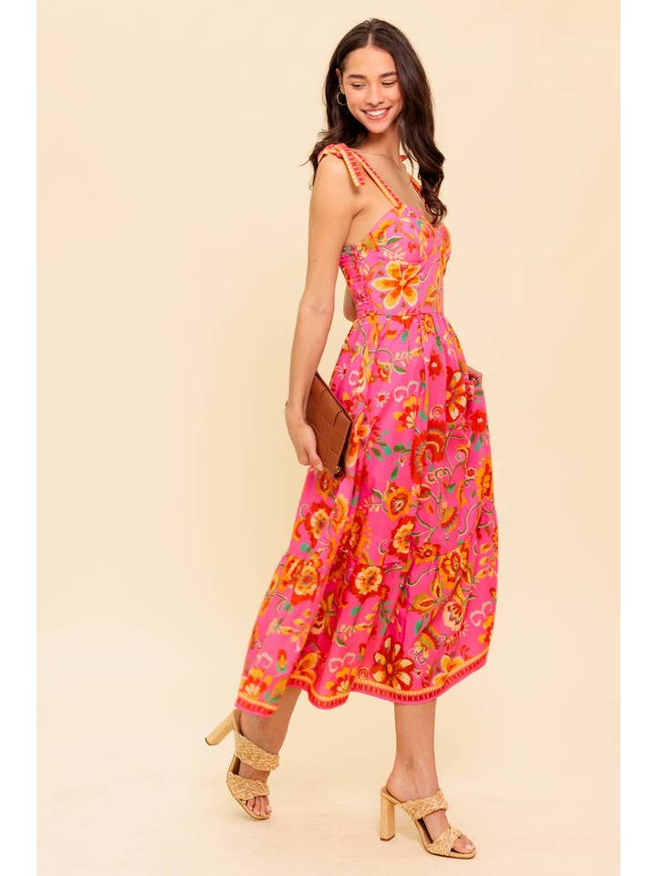 PINK MULTI A printed woven midi dress - ID21937 for wholesale on Faire