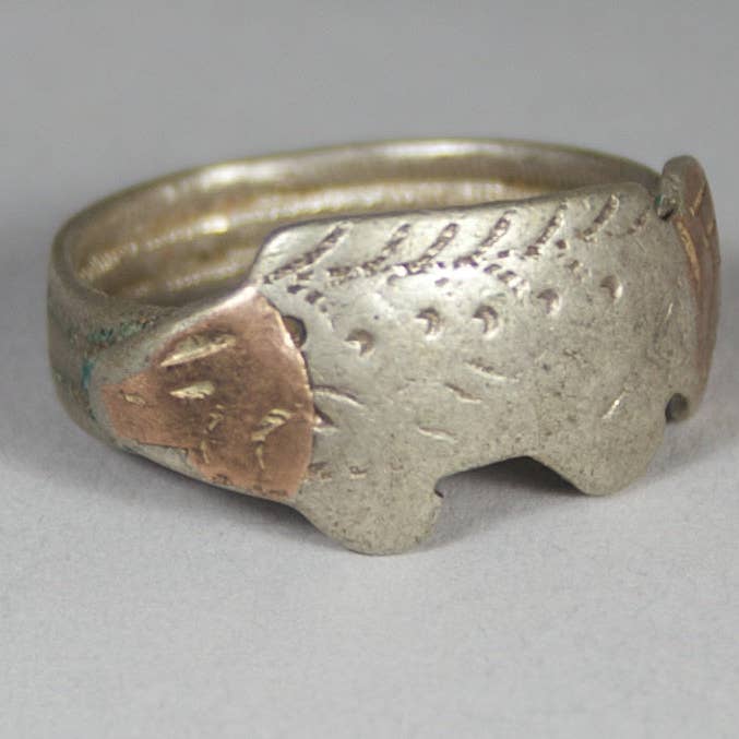 Bague de poisson touareg en argent et cuivre Vintage coin — taille 7 pour la vente par The Niger Bend