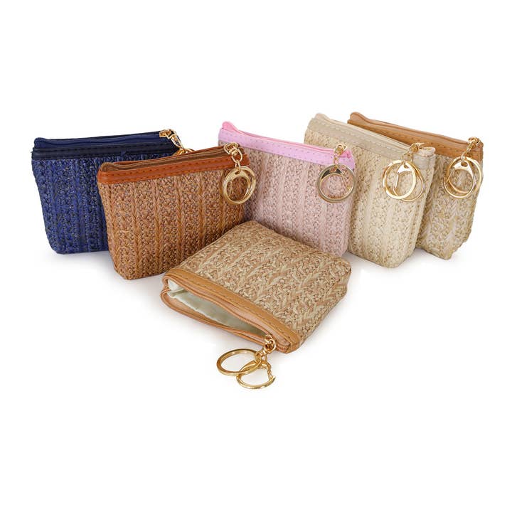 Straw Coin Purse with Keyring, Pack of 6 for wholesale by 22 Tote